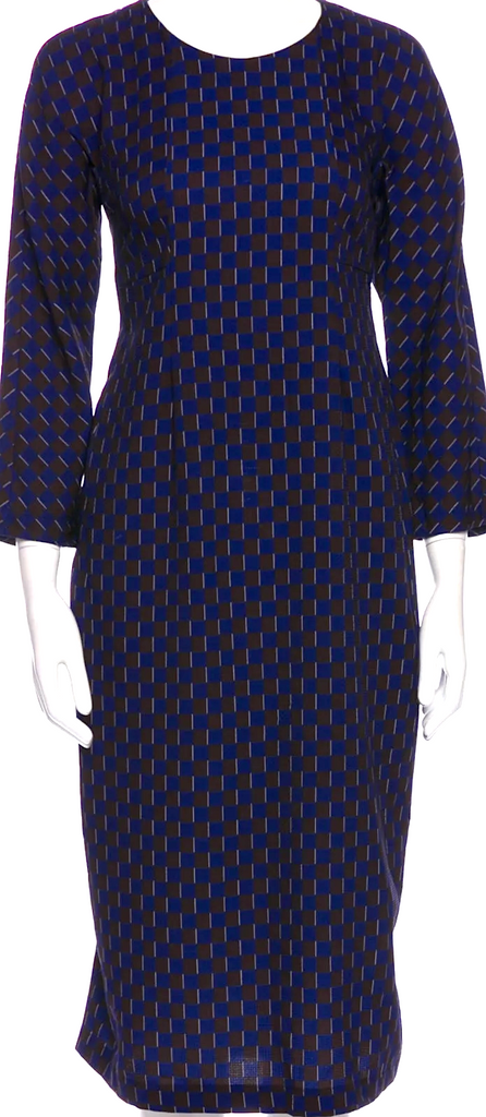 Comme des Garçons Japan. Black, Blue Nylon Printed Midi Length Dress