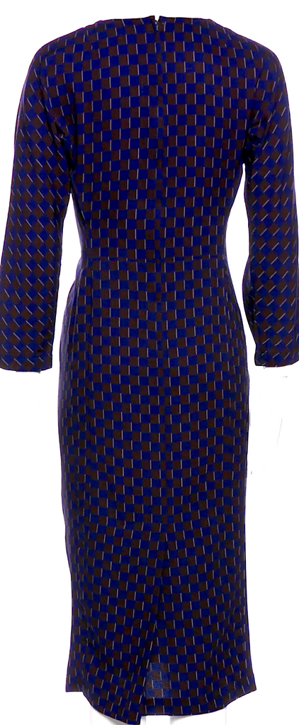 Comme des Garçons Japan. Black, Blue Nylon Printed Midi Length Dress