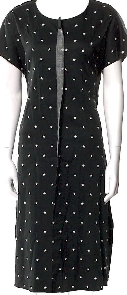 Comme des Garçons Japan. Black Cotton Printed Midi Length Dress