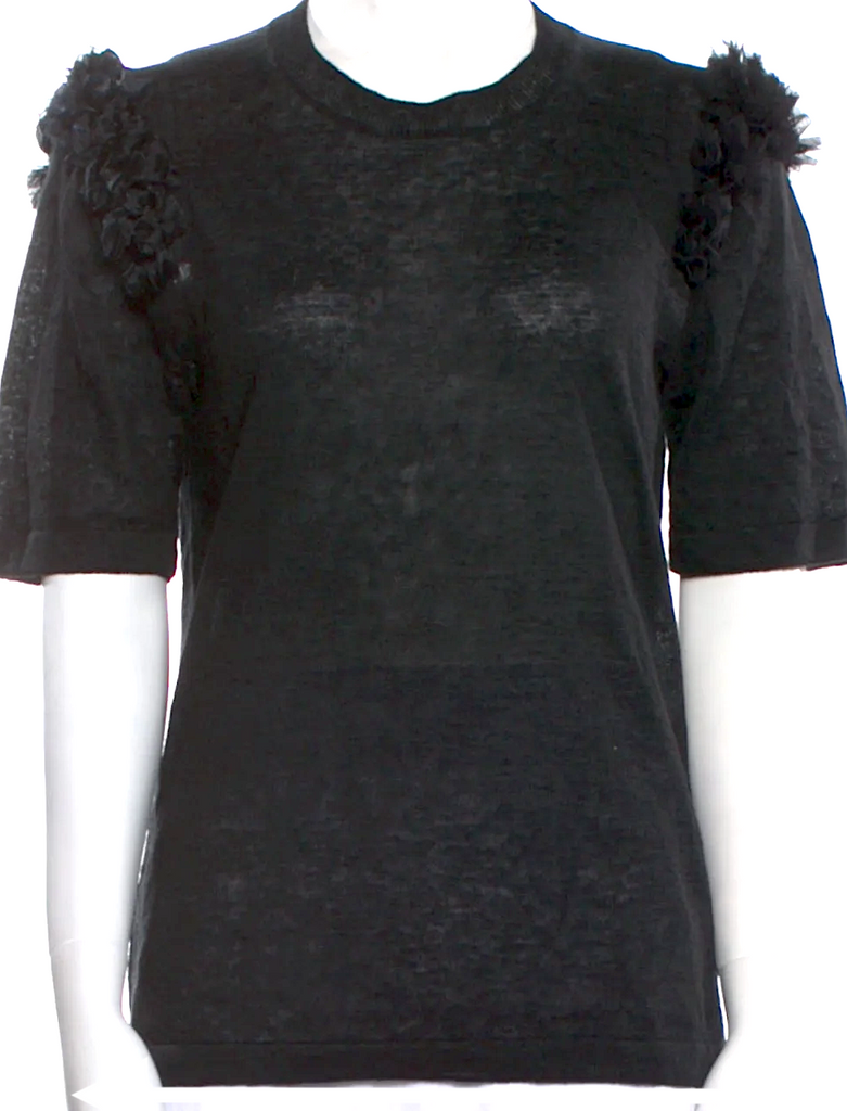 Comme des Garçons Comme des Garçons Japan. Black Poly/Linen Ruffle Embellishment Sweater