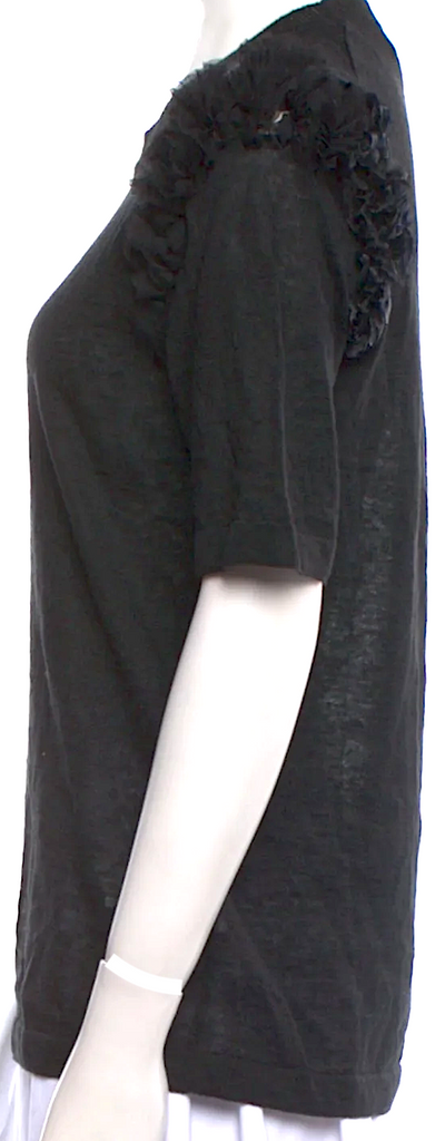 Comme des Garçons Comme des Garçons Japan. Black Poly/Linen Ruffle Embellishment Sweater