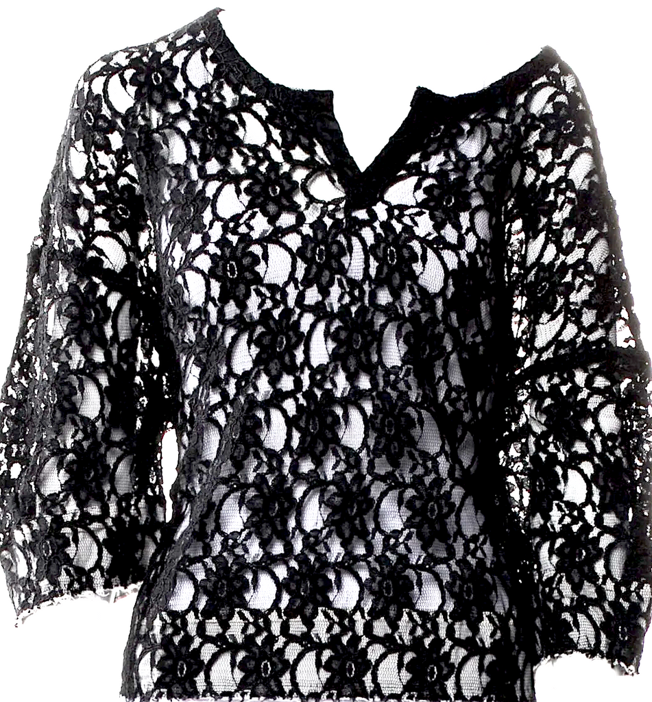 Comme des Garçons Comme des Garçons Japan. Black Cotton/Nylon Lace Printed Blouse