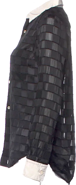 Comme des Garçons Japan. Dark Grey Patterned Long Sleeve Blouse