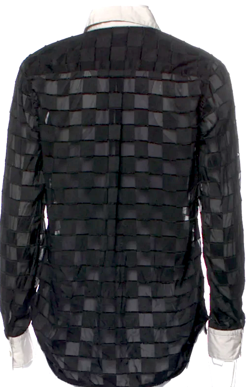 Comme des Garçons Japan. Dark Grey Patterned Long Sleeve Blouse