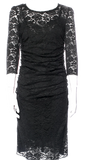 Dolce & Gabbana Italy. Black 3/4 Sleeve Lace Pattern Ruched Dress