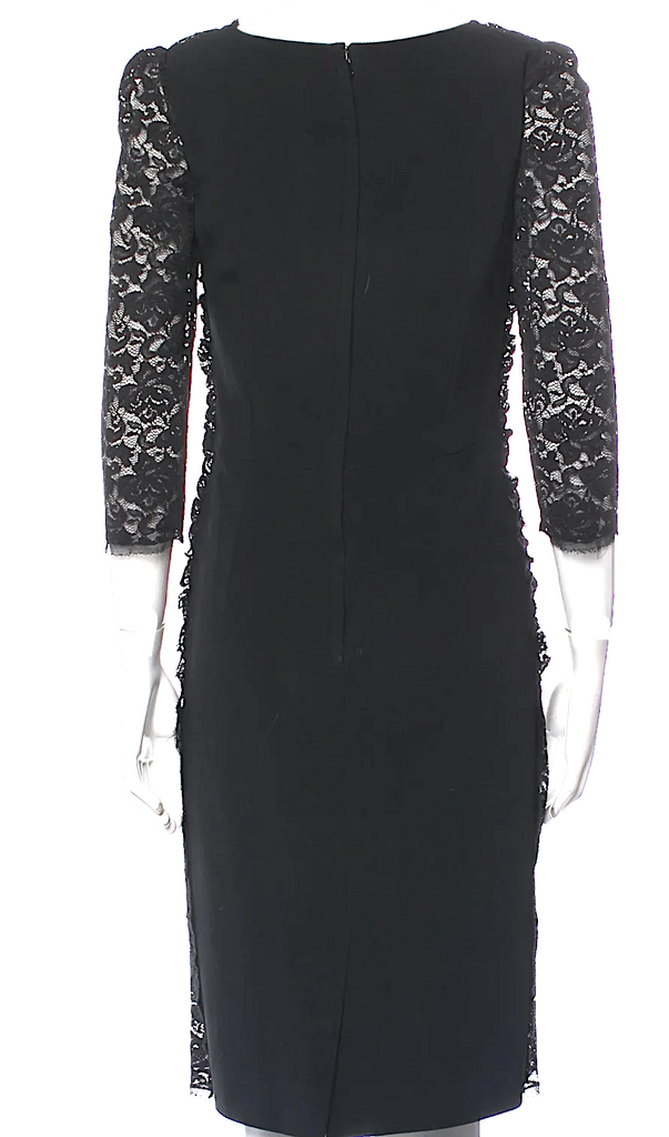 Dolce & Gabbana Italy. Black 3/4 Sleeve Lace Pattern Ruched Dress