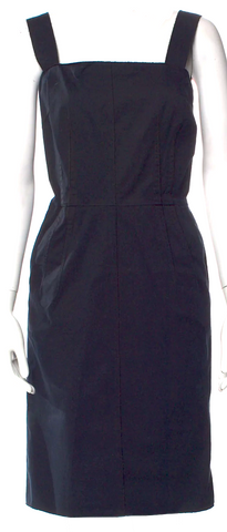 Black Crane. Black 100% Cotton Midi Length Dress