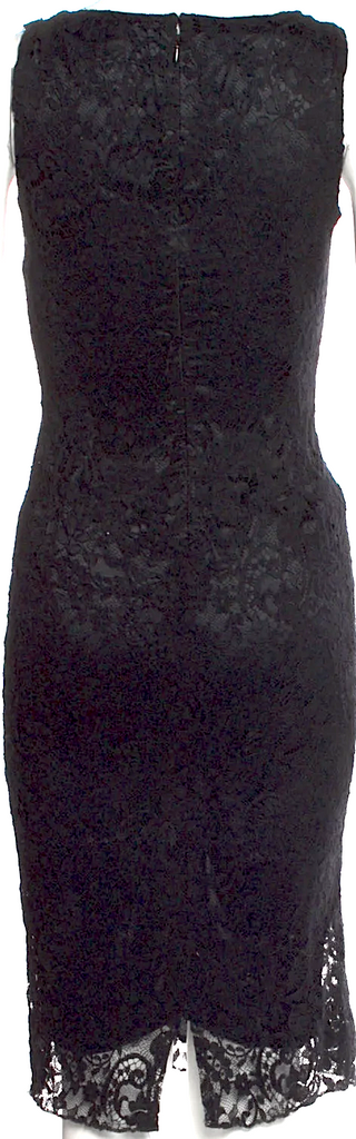 Dolce & Gabbana Italy. Black Scoop Neck Lace Accent Hem Midi Length Dress