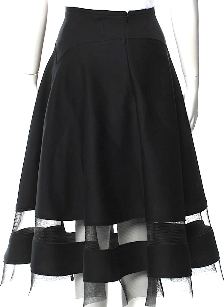 Donna Karan NYC. Black Modal Fabric Mesh Accents Midi Length Skirt