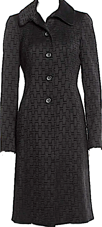 Donna Karan NY. Black Patterned Fabric RAYON Blend Long Fitted Coat