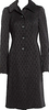 Donna Karan NY. Black Patterned Fabric RAYON Blend Long Fitted Coat