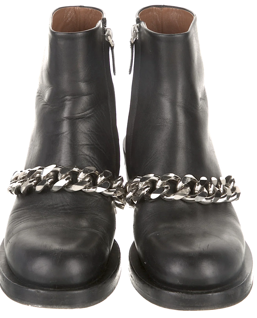 Givenchy Paris. Black Leather Chain-Link Accents Combat Boots SZ 38.5 US:8.5