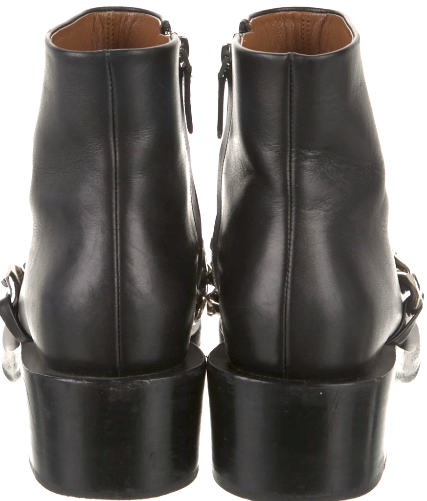 Givenchy Paris. Black Leather Chain-Link Accents Combat Boots SZ 38.5 US:8.5