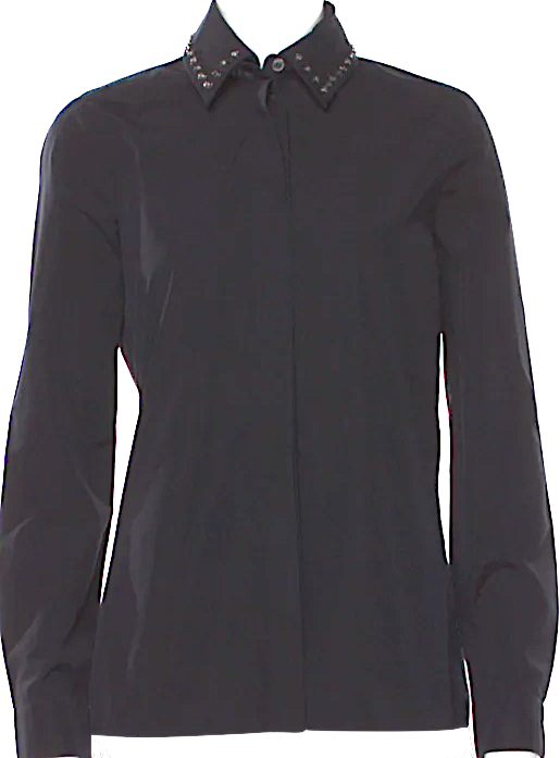Gucci Italy. Black Crystal Embellished Collar Long Sleeve Blouse