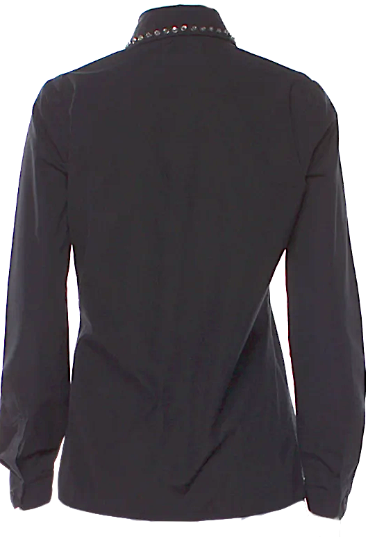 Gucci Italy. Black Crystal Embellished Collar Long Sleeve Blouse