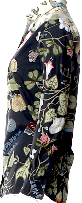 Gucci ITALY. Dark Gray Cotton Floral Print Long Sleeve Blouse