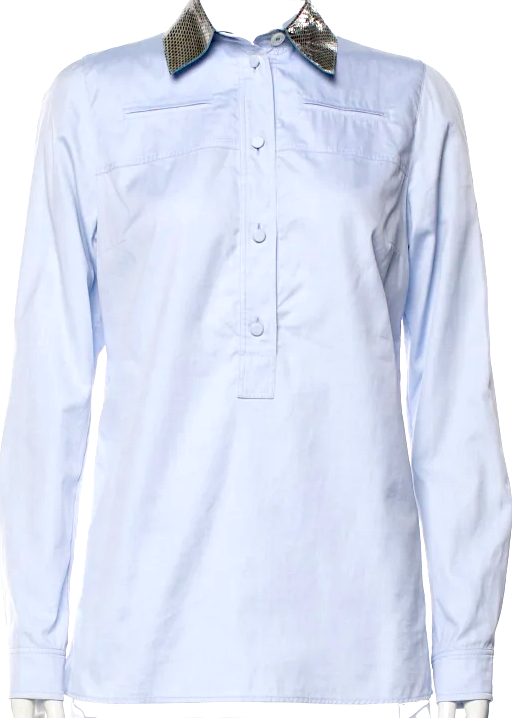 Gucci Italy. 2014 Collection Blue Long Sleeve Button-Up Top