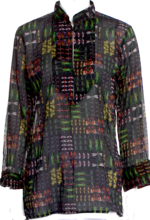 Gucci Italy. Printed Abstract Cotton Mock Neck Blouse