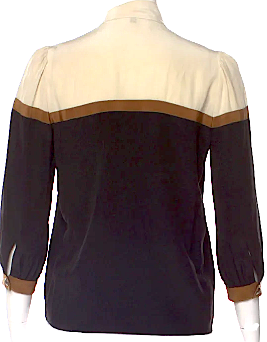 Gucci Italy. Black/Khaki Silk Colorblock Pattern Blouse