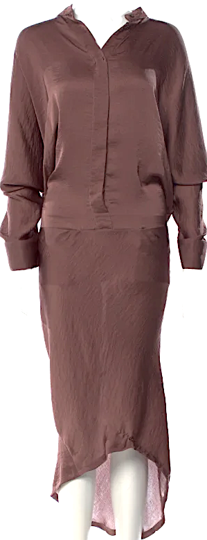 Haider Ackermann BELGIUM. Brown Satin Long Shirt Dress