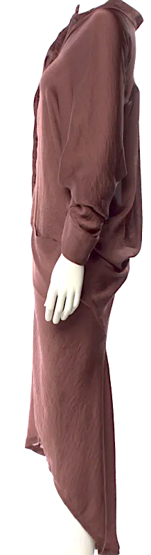Haider Ackermann BELGIUM. Brown Satin Long Shirt Dress
