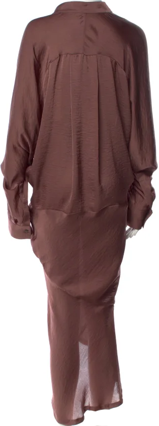 Haider Ackermann BELGIUM. Brown Satin Long Shirt Dress