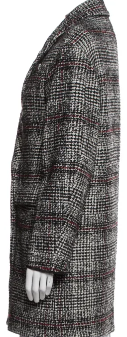 Isabel Marant Paris. Black/Gray Virgin Wool Plaid Print Coat
