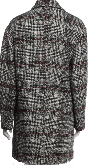 Isabel Marant Paris. Black/Gray Virgin Wool Plaid Print Coat