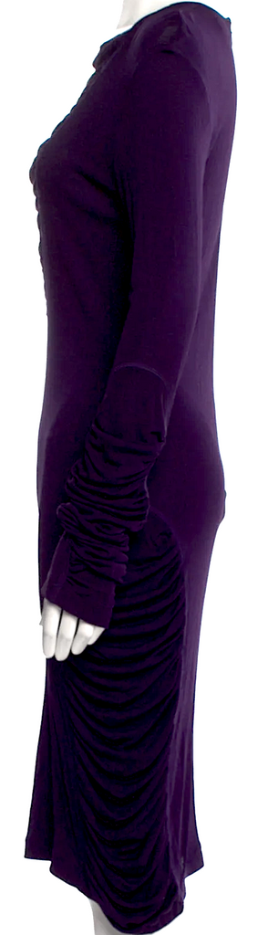 Jean Paul Gaultier Paris. 2010s Collection. Vintage Eggplant Color Rayon Knee-Length Dress