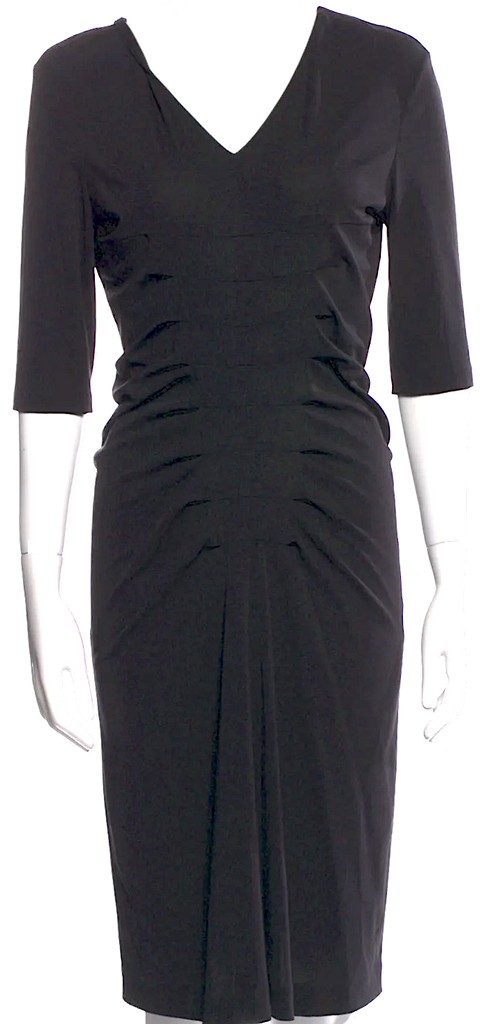 Jil Sander. Black Silk 3/4 Sleeve Dress