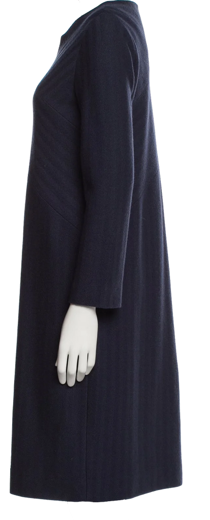 Jil Sander. Midnight Navy Wool Blend 3/4 Sleeve Dress