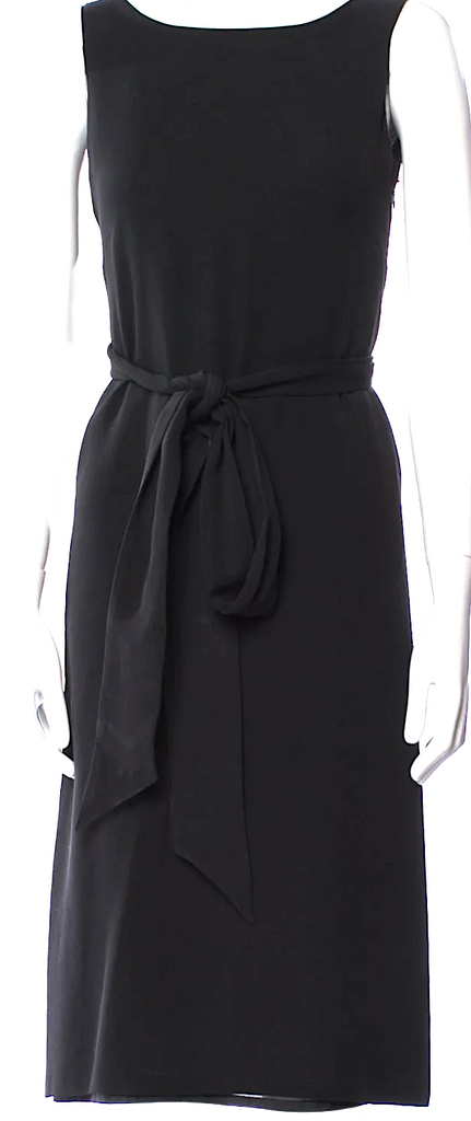 JIL SANDER Black Silk Midi Length Sheath Style Backless Dress