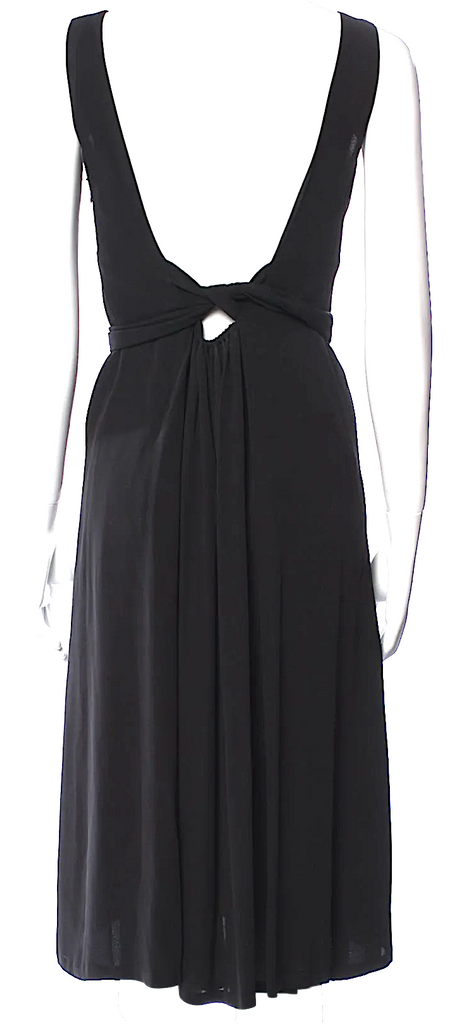 JIL SANDER Black Silk Midi Length Sheath Style Backless Dress