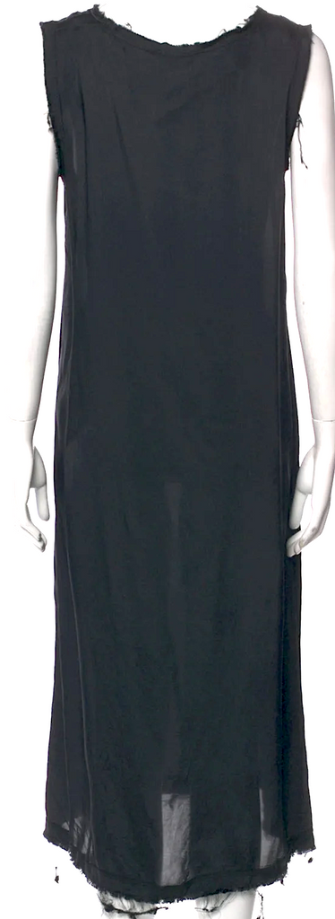 Jil Sander Black Viscose Blend Raw Edge Scoop Neck Midi Length Dress