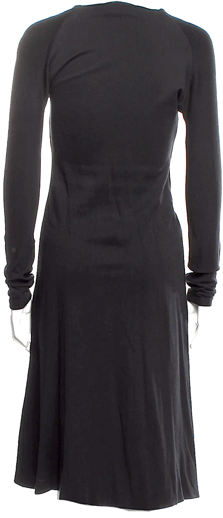 Jil Sander Black Viscose/Nylon Blend Crew Neck Midi Length A-Line Dress