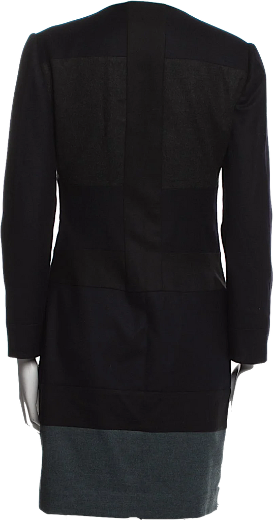 Jil Sander Black/Blue Color Block Virgin Wool Mini Dress