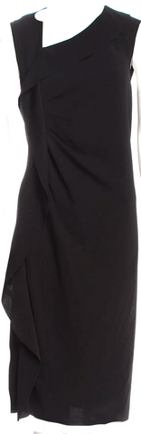 Toga Pulla Japan. Black Cotton Blend Belted V-Neck Midi Length Dress