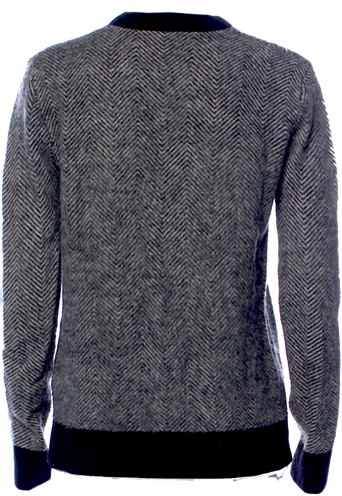 Joseph London. Gray/Blue Herringbone Pattern Wool Crew Neck Sweater