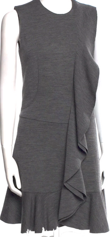 Prada Italy. Gray Pleated Round Neck Sleeveless Ruched Waist Midi Dress