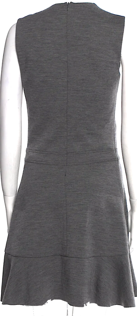 Joseph London. Gray Virgin Wool Mini Dress w/Ruffle Embellishment