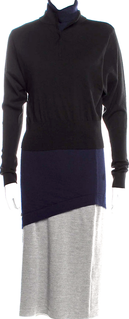 J.W. Anderson UK. Black/Grey/Navy Merino Wool Midi Length Dress