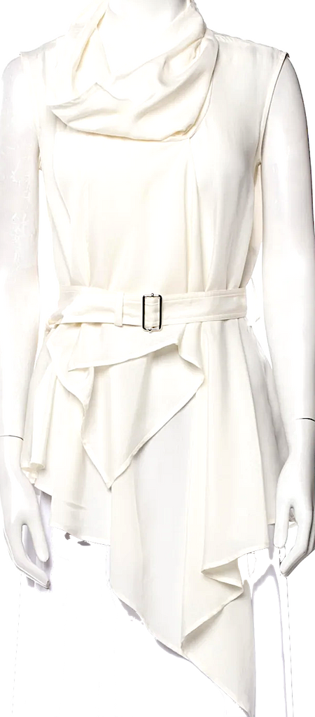 J.W. Anderson UK. White Cupro Cowl Neck Sleeveless Tunic