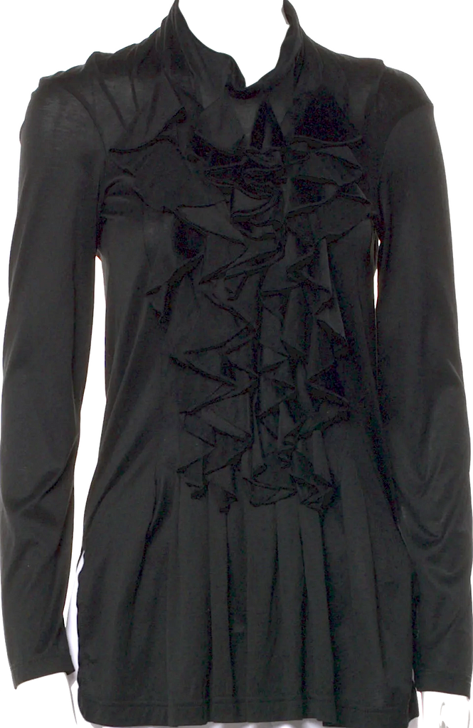 Comme des Garçons Japan. Junya Watanabe. Black Long Sleeve Ruffle Front Button-Up Top