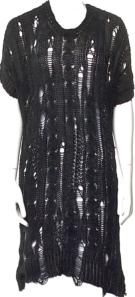 Comme des Garçons Japan. Junya Watanabe Black Wool Blend  Intentionally Distressed Sweater Dress