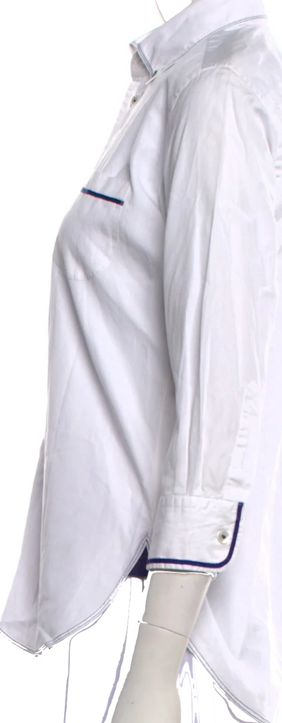 Comme des Garçons Japan. Junya Watanabe. White Three-Quarter Sleeve Button-Up Top