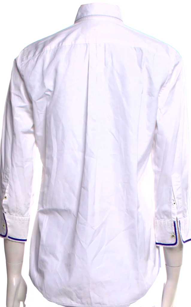 Comme des Garçons Japan. Junya Watanabe. White Three-Quarter Sleeve Button-Up Top