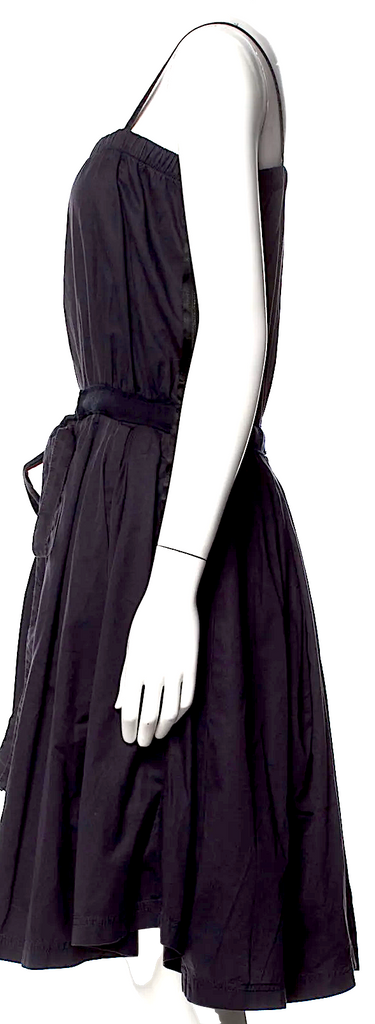 Lanvin Paris. Dark Blue Cotton Grosgrain Accented Square Neckline Knee-Length Dress