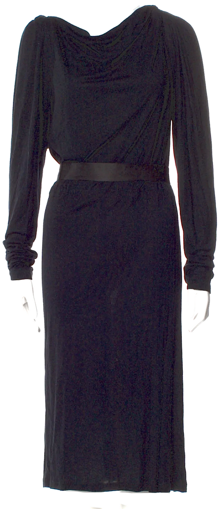 Lanvin Paris. Black Viscose/Silk Blend Cowl Neck Midi Length Dress