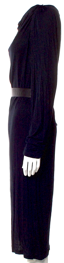 Lanvin Paris. Black Viscose/Silk Blend Cowl Neck Midi Length Dress