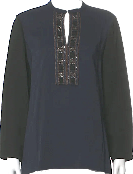 Lanvin PARIS. Vintage Grey Beaded Accent Long Sleeve Blouse